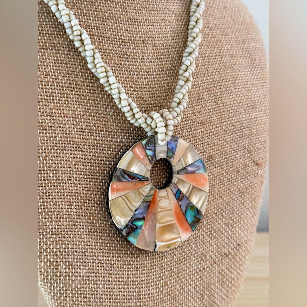 Elegant Seashell Mother of Pearl Abalone Multicolor Necklace and Earring Set - Picture 6 of 13